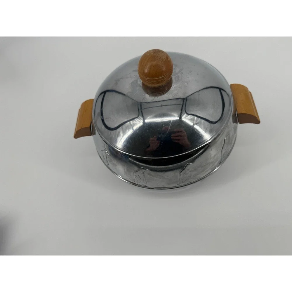 Art Deco Chrome Penguin Ice Bucket Hot Cold Server Wood MCM Vintage West Bend